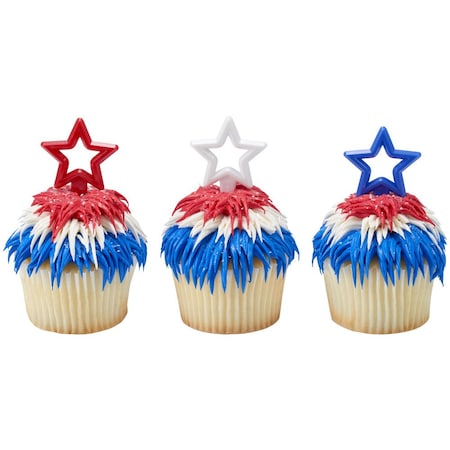 Puffy Star Silhouette 24/PKG Cake Topper, Patriotic Star Cake Picks